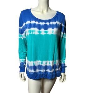 PL Movement Tie Dye Open Back Top Blue Turquoise Long Sleeve Stretch Size L